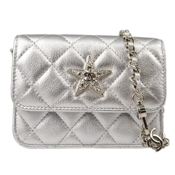 Chanel Silver Lambskin Straight Flap Chain Shoulder Bag - Picture 1 of 9